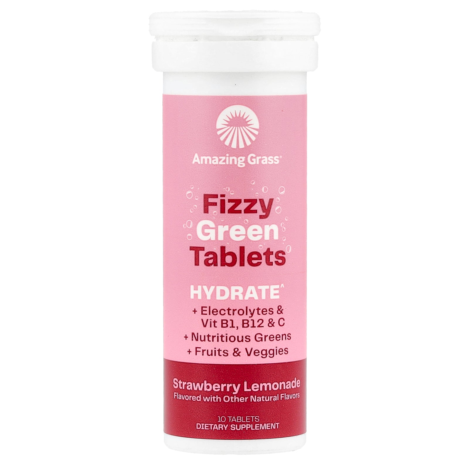 Amazing Grass, Fizzy Green Tablets, Hydrate, Strawberry Lemonade, 10 Tablets