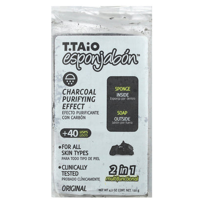 T. Taio, Soap Bar With Sponge Inside, Original Charcoal, 4.2 oz (120 g)