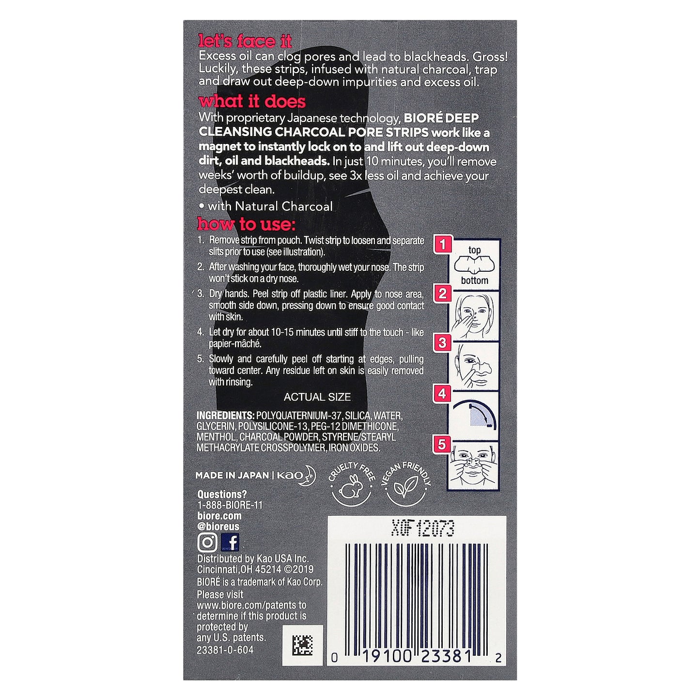 Biore, Deep Cleansing Pore Strips, Charcoal, 18 Nose Strips