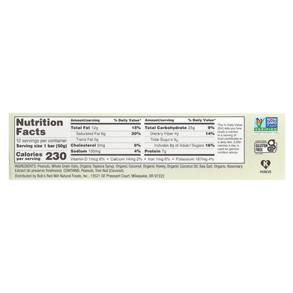 Bob's Red Mill, Bob's Bar™, Peanut Butter, Coconut & Oats, 12 Bars, 1.76 oz (50 g) Each