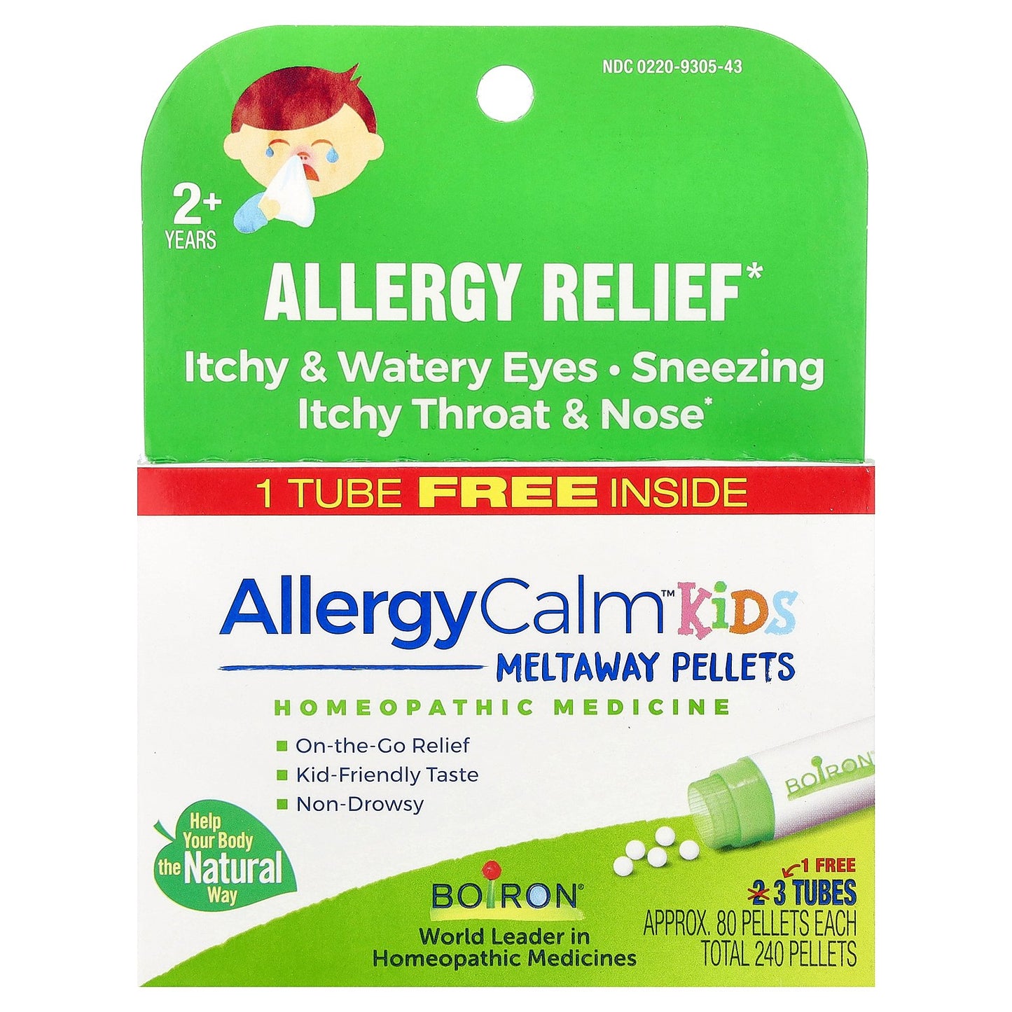 Boiron, AllergyCalm Kids, 2+ Years, 3 Tubes, 80 Pellets Each