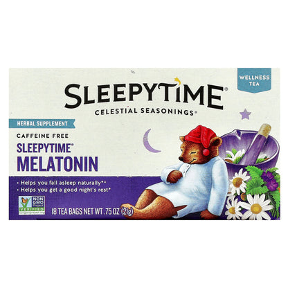 Celestial Seasonings, Wellness Tea, Sleepytime® Melatonin, Caffeine Free, 18 Tea Bags, 0.75 oz (21 g)