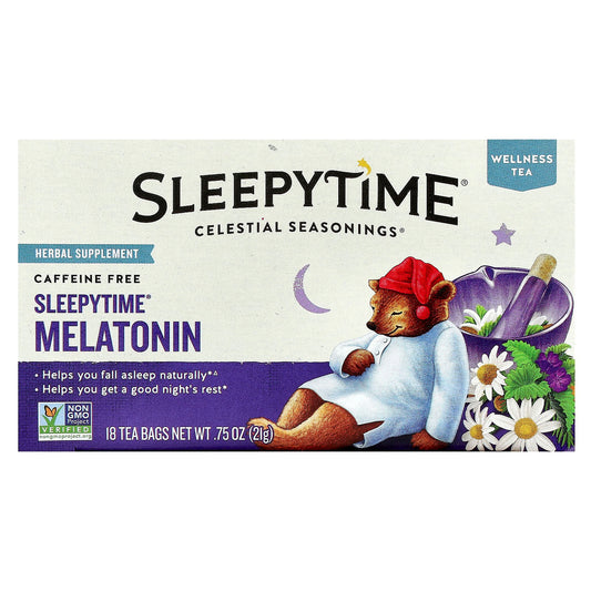 Celestial Seasonings, Wellness Tea, Sleepytime® Melatonin, Caffeine Free, 18 Tea Bags, 0.75 oz (21 g)