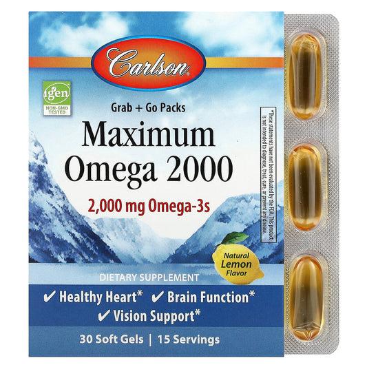 Carlson, Maximum Omega 2000, Natural Lemon, 30 Soft Gels (1,000 mg per Soft Gel)