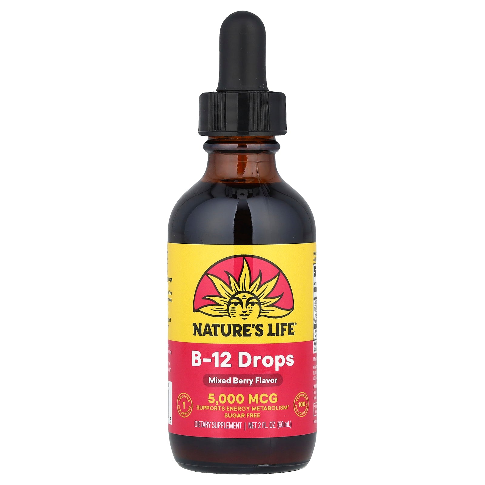 Nature's Life, B-12 Drops, Sugar Free, Mixed Berry, 5,000 mcg, 2 fl oz (60 ml)