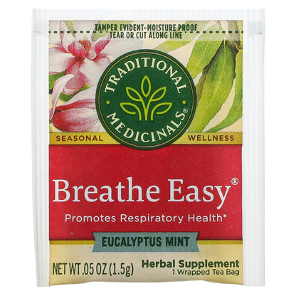 Traditional Medicinals, Breathe Easy®, Eucalyptus Mint, Caffeine Free, 16 Wrapped Tea Bags, .85 oz (24 g)