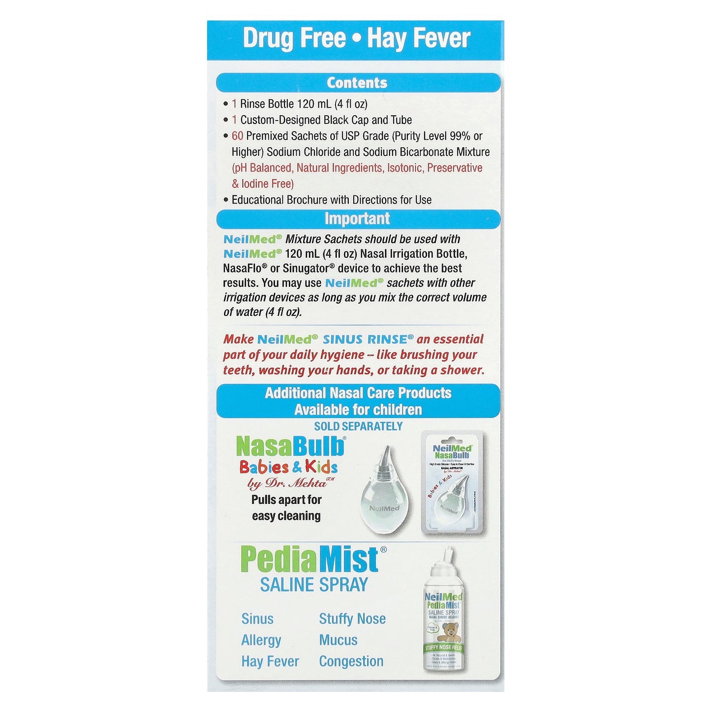 NeilMed, Kids, Sinus Rinse®, Ages 2+, 1 Squeeze Bottle, 60 Premixed Packets