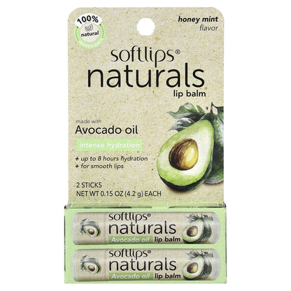 Softlips, Naturals Lip Balm with Avocado Oil, Honey Mint, 2 Sticks, 0.15 oz (4.2 g) Each