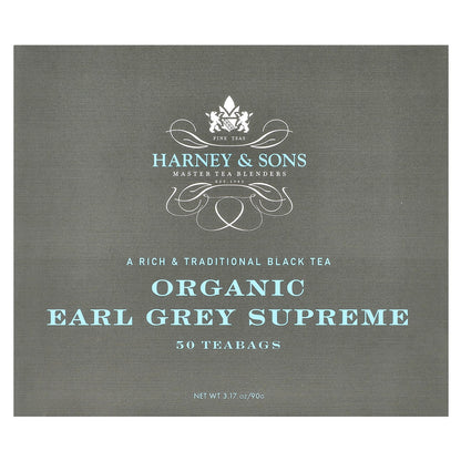 Harney & Sons, Black Tea, Organic Earl Grey Supreme, 50 Tea Bags, 3.17 oz (90 g)