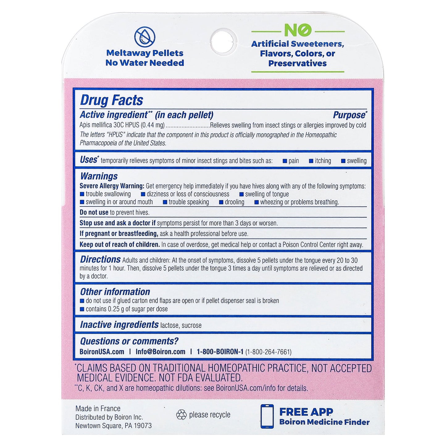 Boiron, Apis Meltaway Pellets, 3 Tubes, 80 Pellets Each