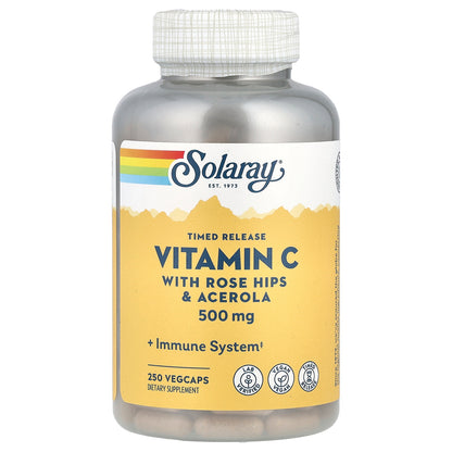 Solaray, Timed Release Vitamin C with Rose Hips & Acerola, 500 mg, 250 VegCaps