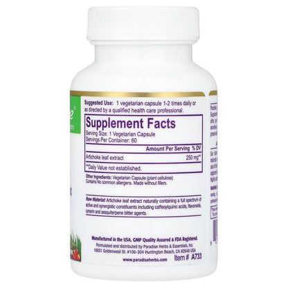 Paradise Herbs, Artichoke, 60 Vegetarian Capsules (250 mg per Capsule)