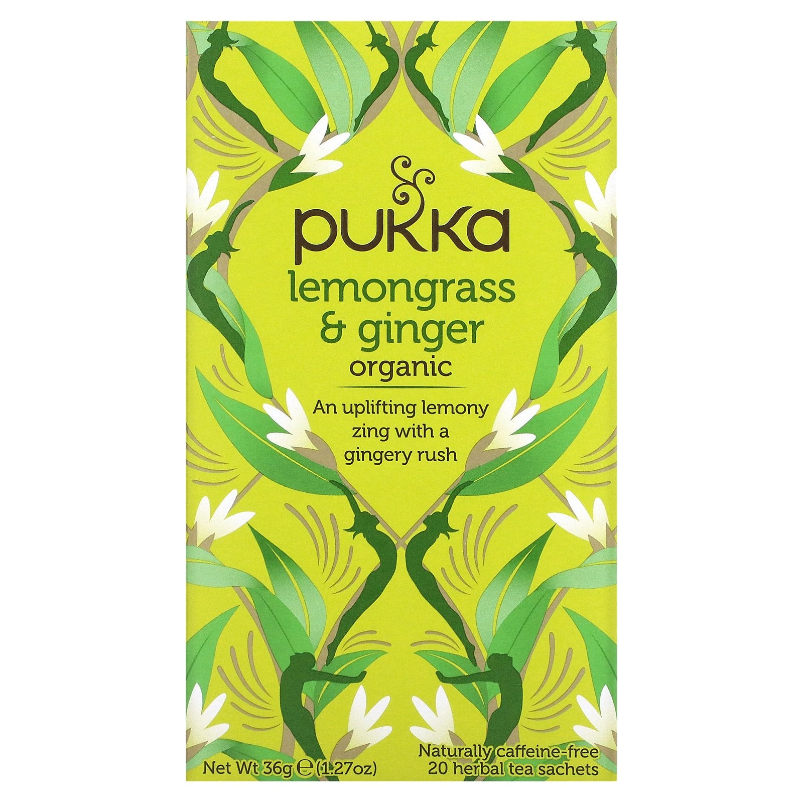 Pukka Herbs, Organic Herbal Tea, Lemongrass & Ginger, Caffeine Free, 20 Sachets, 1.27 oz (36 g)