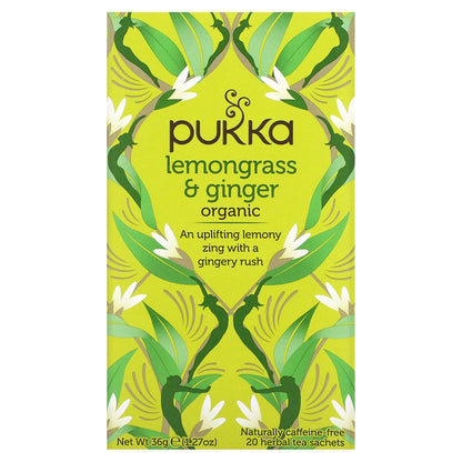 Pukka Herbs, Organic Herbal Tea, Lemongrass & Ginger, Caffeine Free, 20 Sachets, 1.27 oz (36 g)