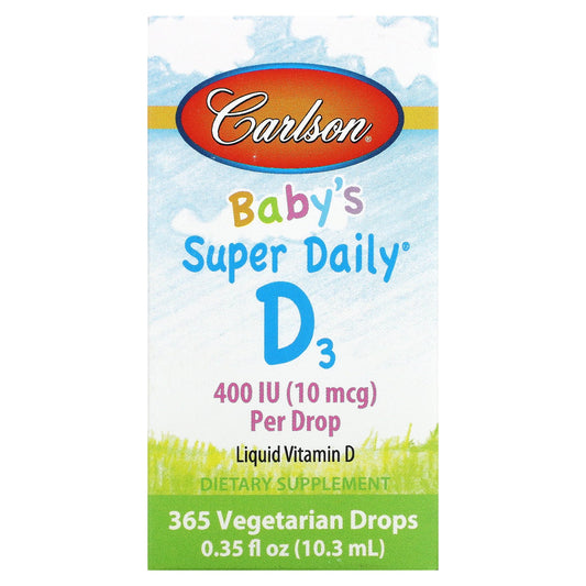 Carlson, Baby's Super Daily D3, 10 mcg (400 IU), 0.35 fl oz (10.3 ml)