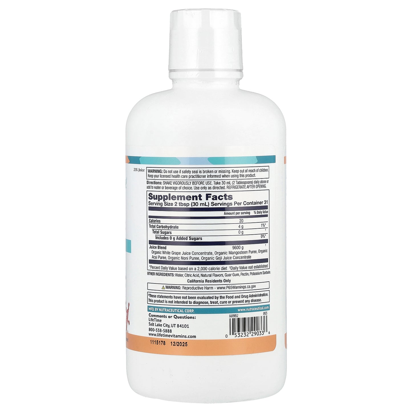 LifeTime Vitamins, 4-In-1 Superfruit Juice Blend, Acai, Mangosteen, Noni & Goji, 32 fl oz (946 ml)