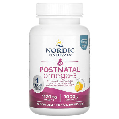 Nordic Naturals, Postnatal Omega-3, Lemon, 1,120 mg, 60 Soft Gels (560 mg per Soft Gel)