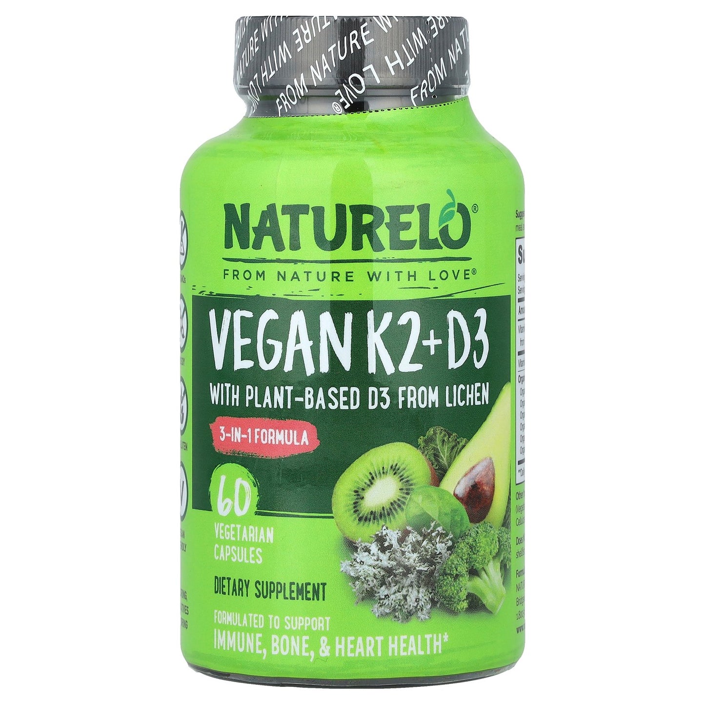 NATURELO, Vegan Vitamin K2 + D3, 60 Vegetarian Capsules