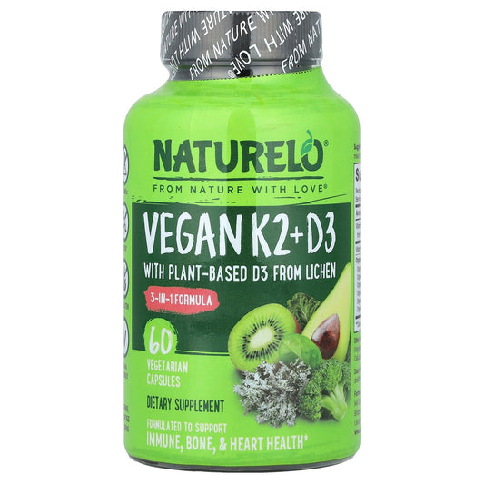 NATURELO, Vegan Vitamin K2 + D3, 60 Vegetarian Capsules