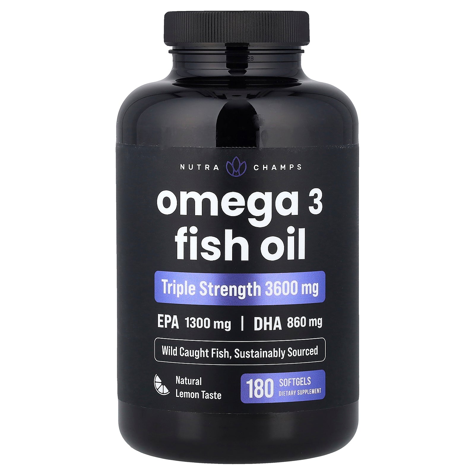 NutraChamps, Omega 3 Fish Oil, Natural Lemon, 180 Softgels (1,200 mg Per softgel)
