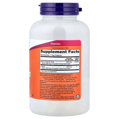 NOW Foods, Flush-Free Niacin, 500 mg, 180 Veg Capsules