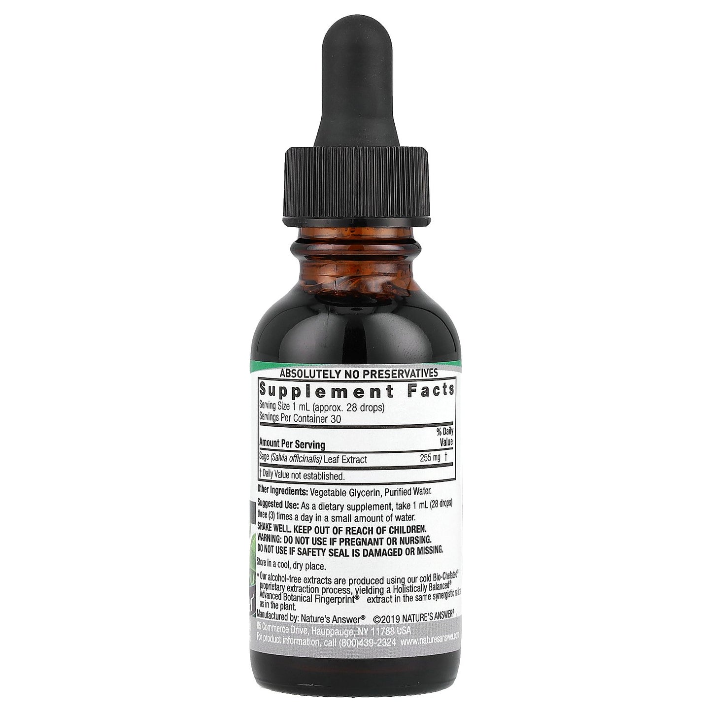 Nature's Answer, Sage Leaf Extract, Alcohol-Free, 255 mg, 1 fl oz (30 ml)