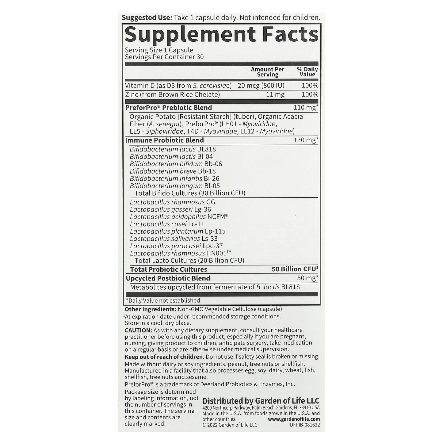 Garden of Life, Probiotics Immune, 30 Vegetarian Capsules