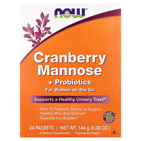 NOW Foods, Cranberry Mannose + Probiotics, For Women On The Go, 24 Packets, 0.21 oz (6 g) Each