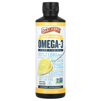 Barlean's, Seriously Delicious®, Omega-3 From Fish Oil, Lemon Creme, 16 oz (454 g)