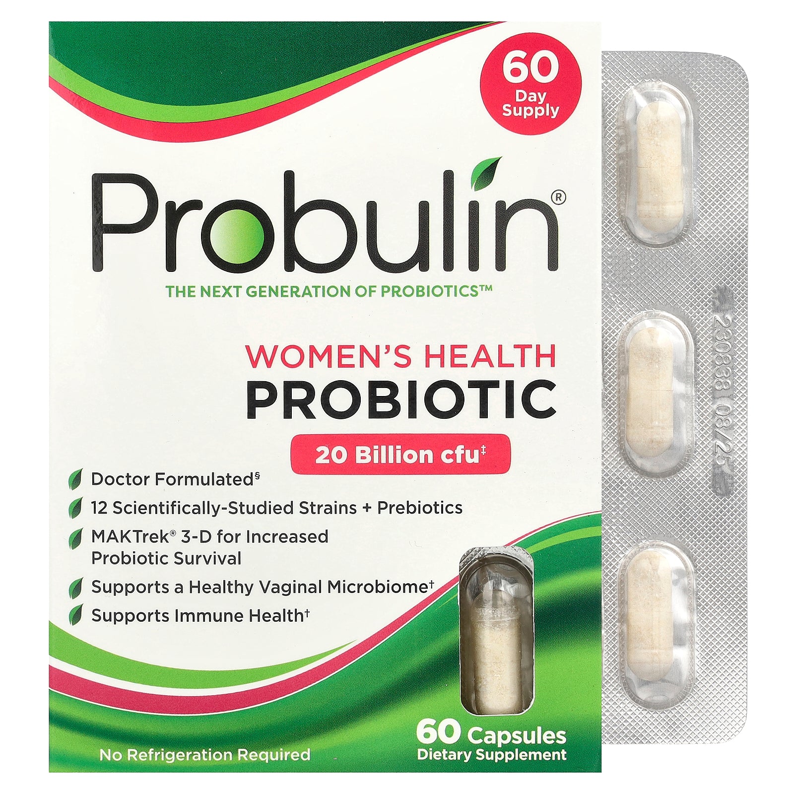 Probulin, Women's Health Probiotic, 20 Billion CFU, 60 Capsules