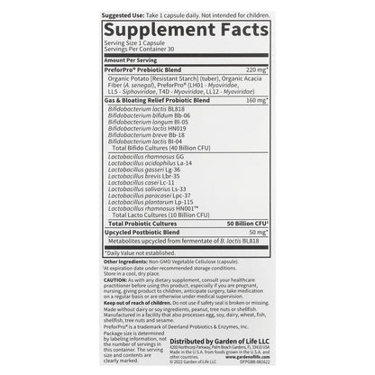 Garden of Life, Probiotics Gas & Bloating, 50 Billion, 30 Vegetarian Capsules