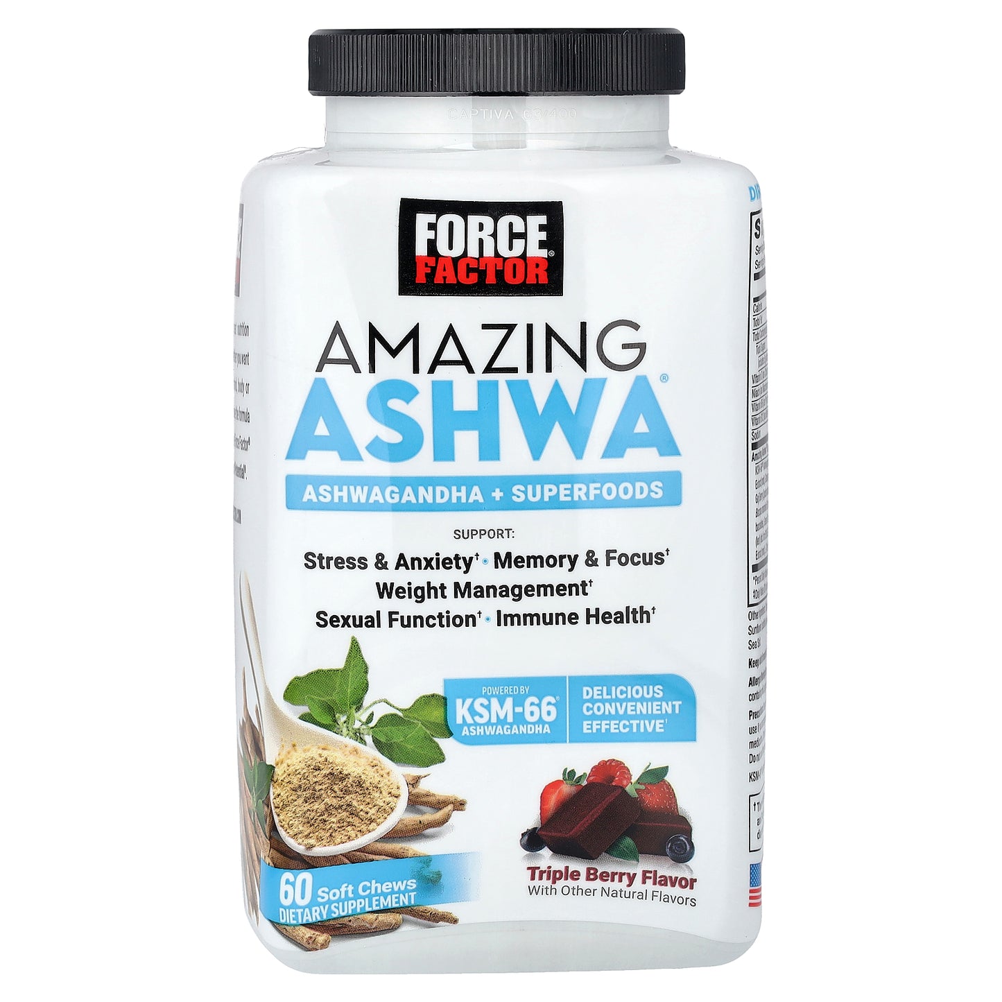 Force Factor, Amazing Ashwa®, Triple Berry, 60 Soft Chews