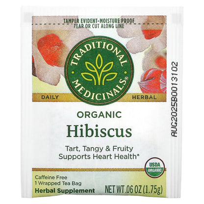 Traditional Medicinals, Organic Hibiscus, Caffeine Free, 16 Wrapped Tea Bags, 0.99 oz (28 g)