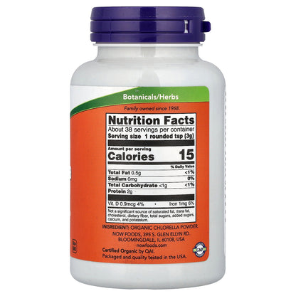 NOW Foods, Certified Organic Chlorella, Pure Powder, 4 oz (113 g)