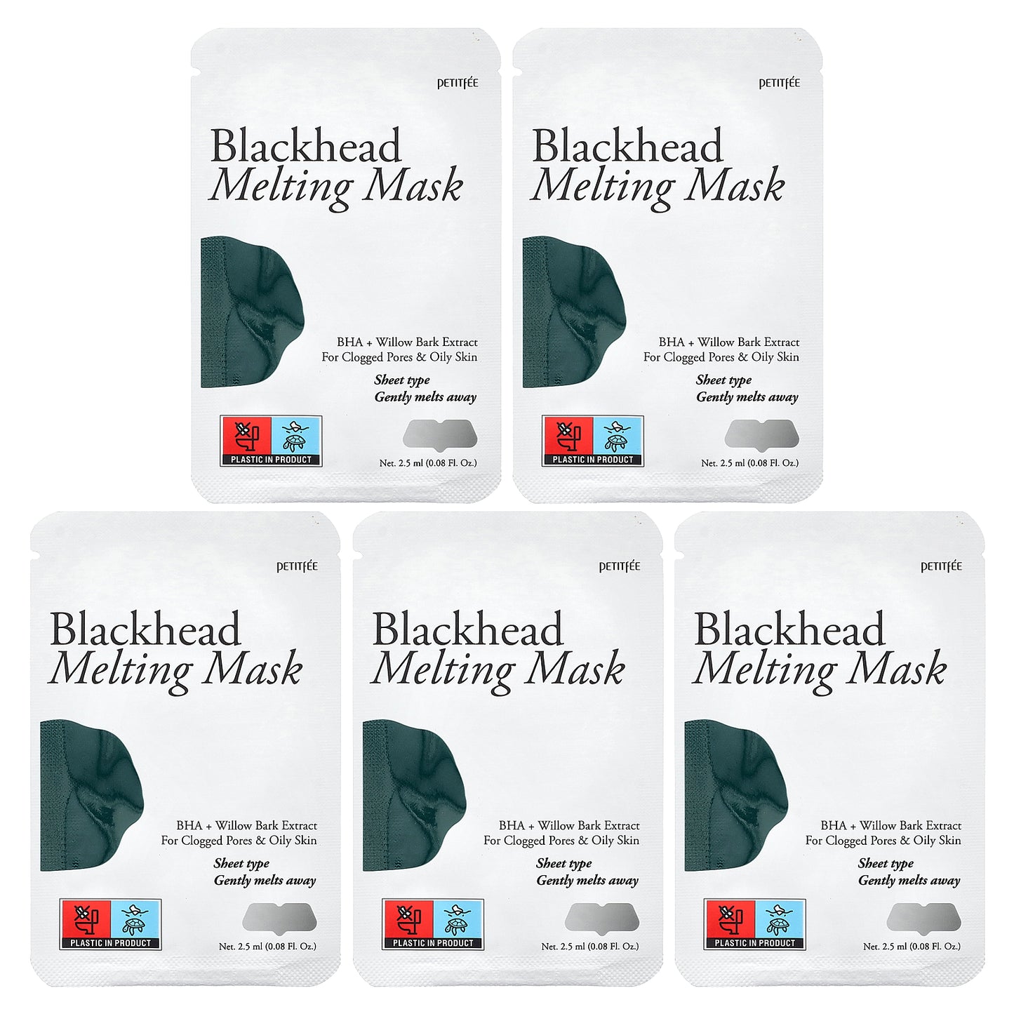 Petitfee, Blackhead Melting Beauty Mask, 5 Patches, 0.08 fl oz (2.5 ml) Each