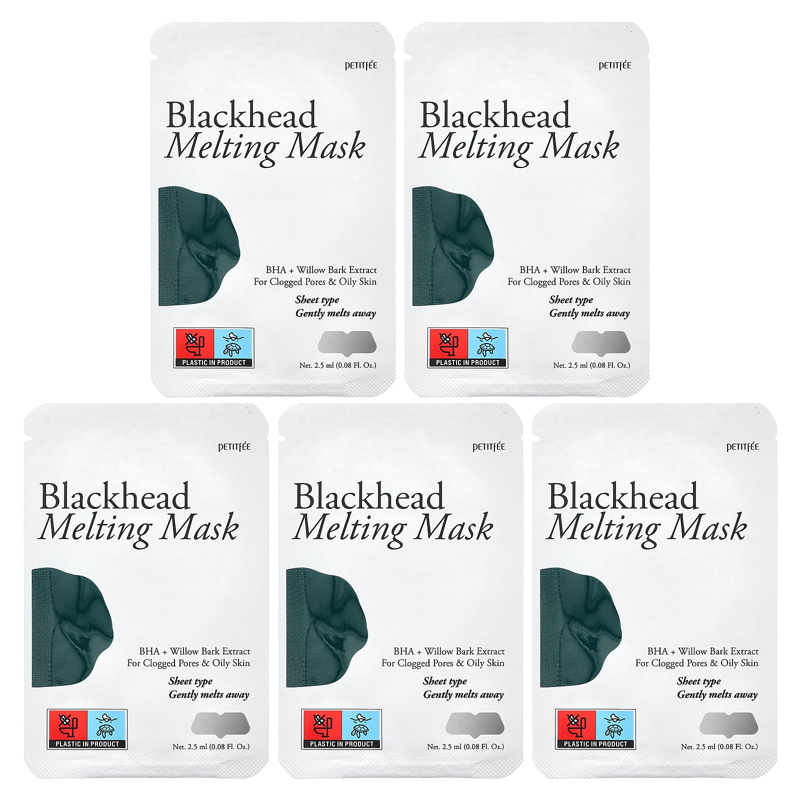 Petitfee, Blackhead Melting Beauty Mask, 5 Patches, 0.08 fl oz (2.5 ml) Each