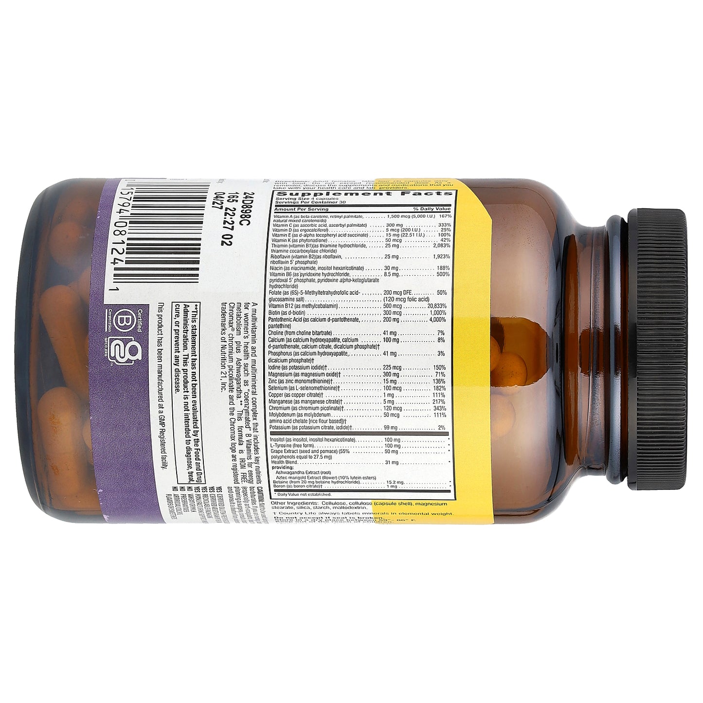 Country Life, Max for Women™, Multivitamin & Mineral Complex, Iron Free, 120 Vegetarian Capsules