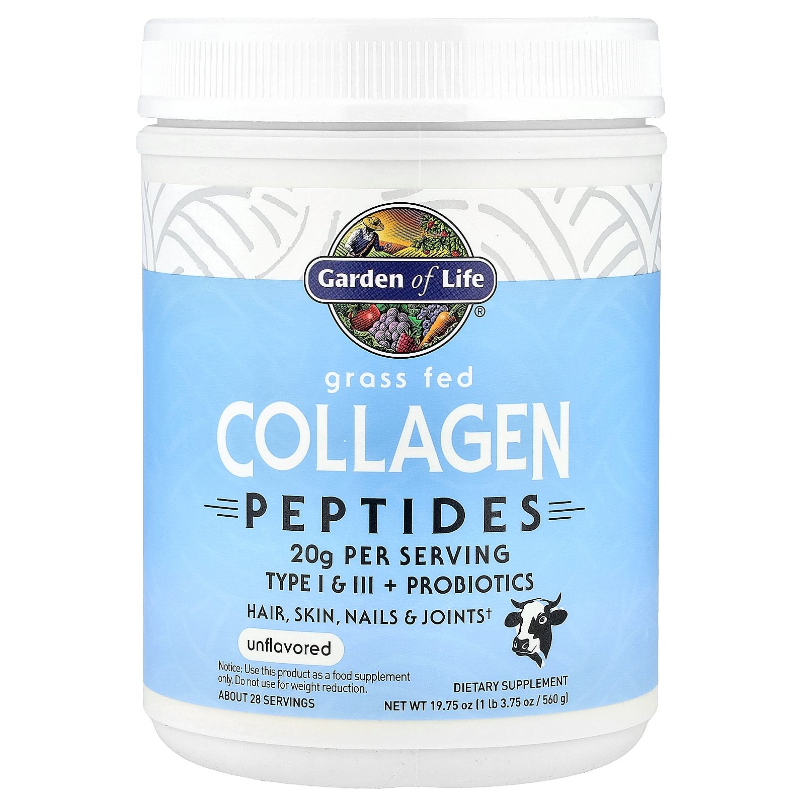 Garden of Life, Grass Fed Collagen Peptides, Unflavored, 19.75 oz (560 g)