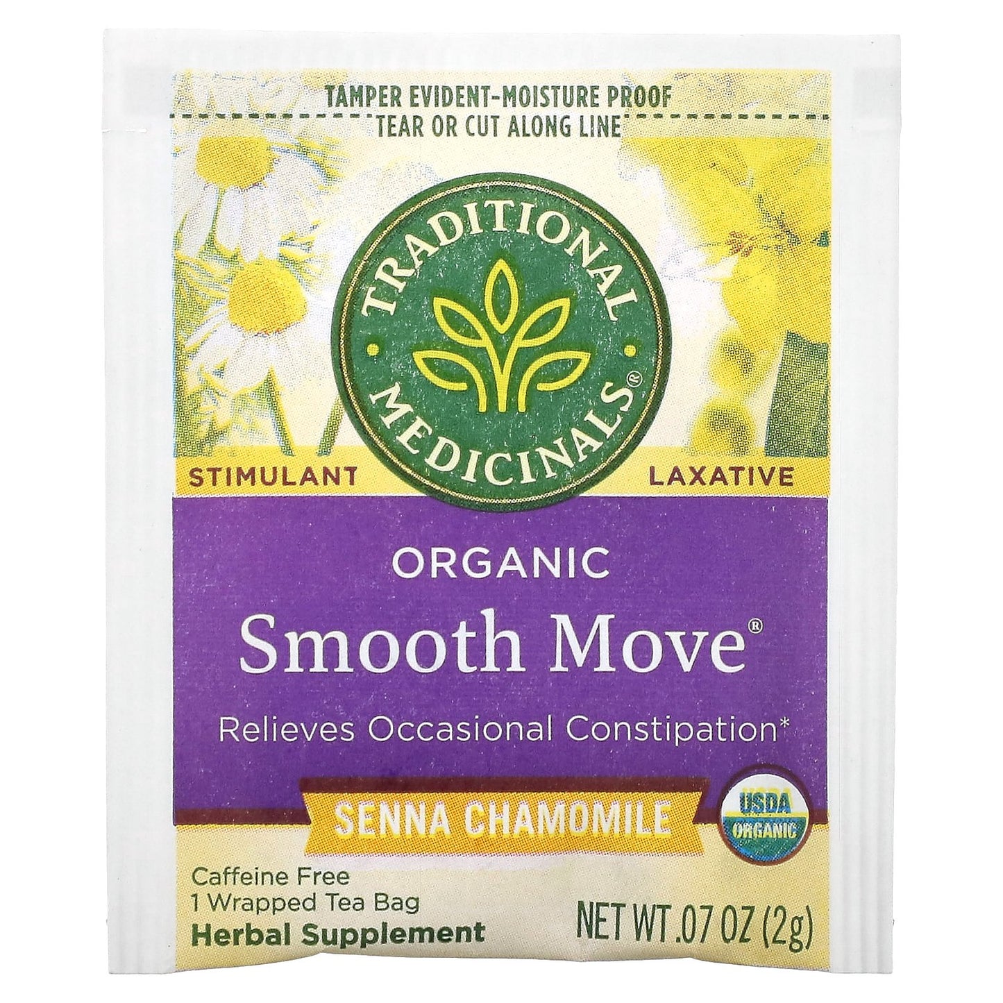 Traditional Medicinals, Organic Smooth Move, Senna Chamomile, Caffeine Free, 16 Wrapped Tea Bags, 1.13 oz (32 g)