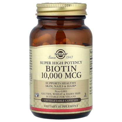 Solgar, Biotin, Super High Potency , 10,000 mcg, 120 Vegetable Capsules
