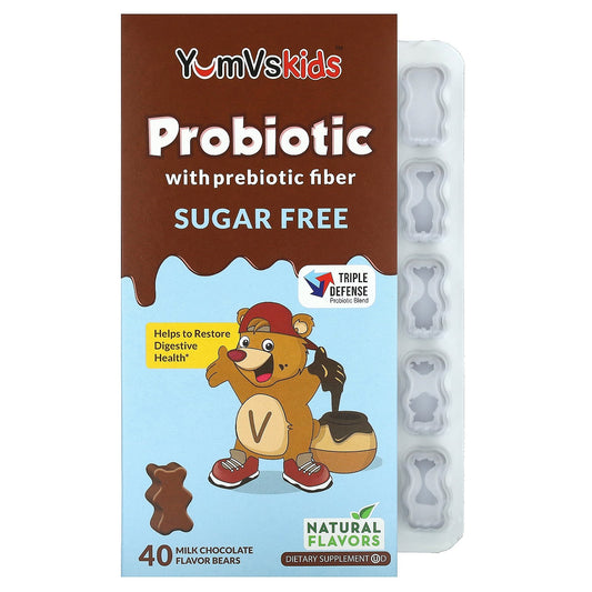 YumV's, Probiotic with Prebiotic Fiber, Milk Chocolate, Sugar-Free, 40 Bears