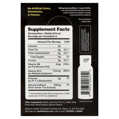 Ketone-IQ, Energy Shot, Raspberry Lemonade, 6 Bottles, 2 fl oz (59 ml) Each