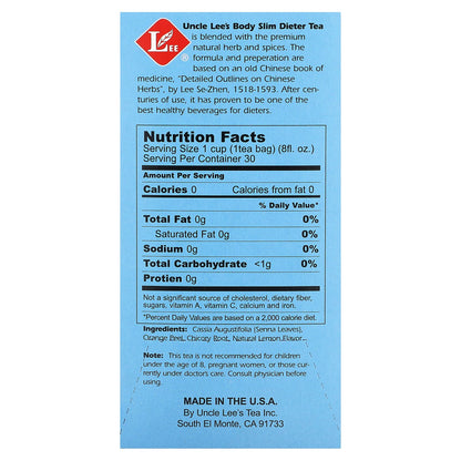 Uncle Lee's Tea, Body Slim Dieter Tea, Lemon, Caffeine Free, 30 Tea Bags, 2.12 oz (60 g)