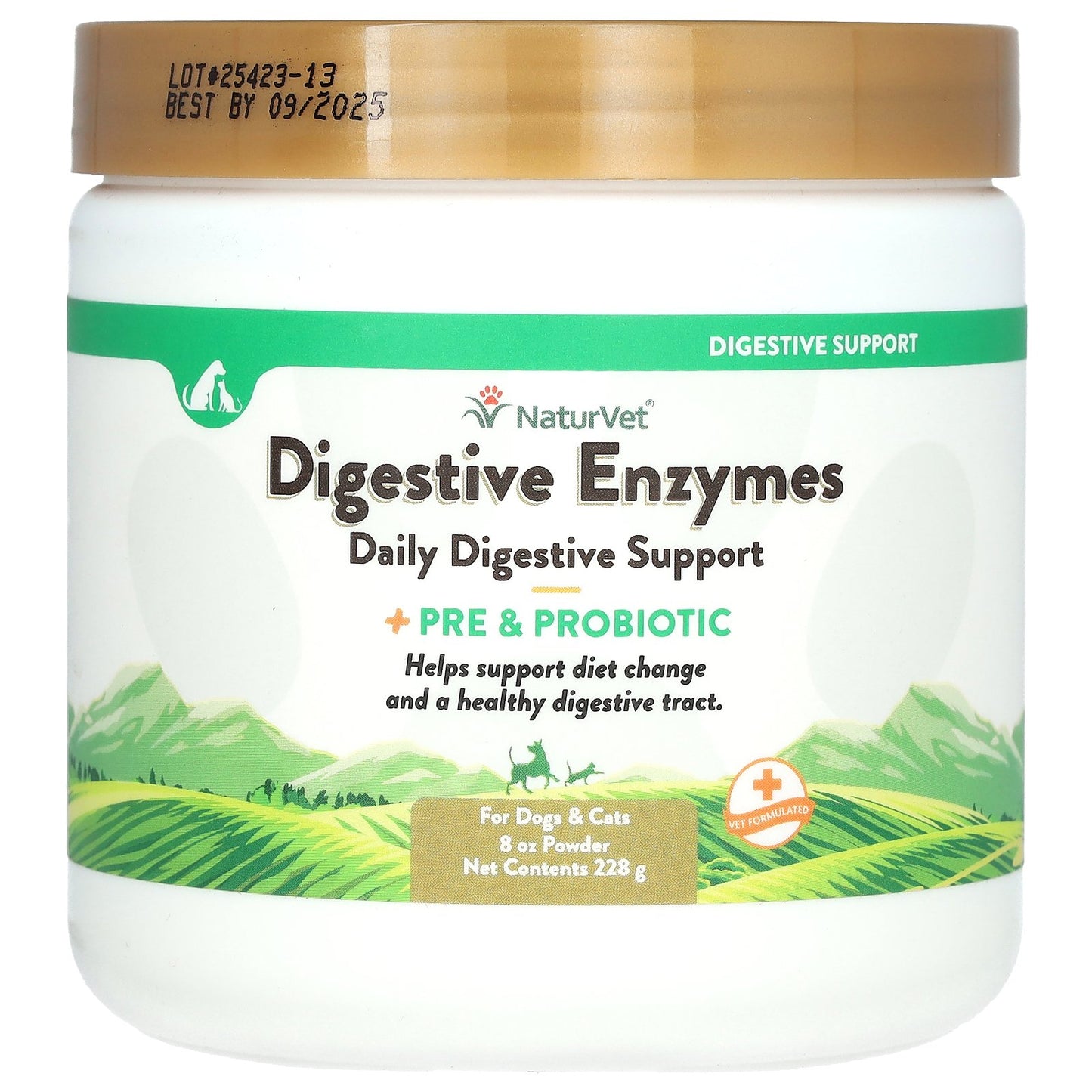 NaturVet, Digestive Enzymes + Pre & Probiotic, For Dogs & Cats, 8 oz (228 g)