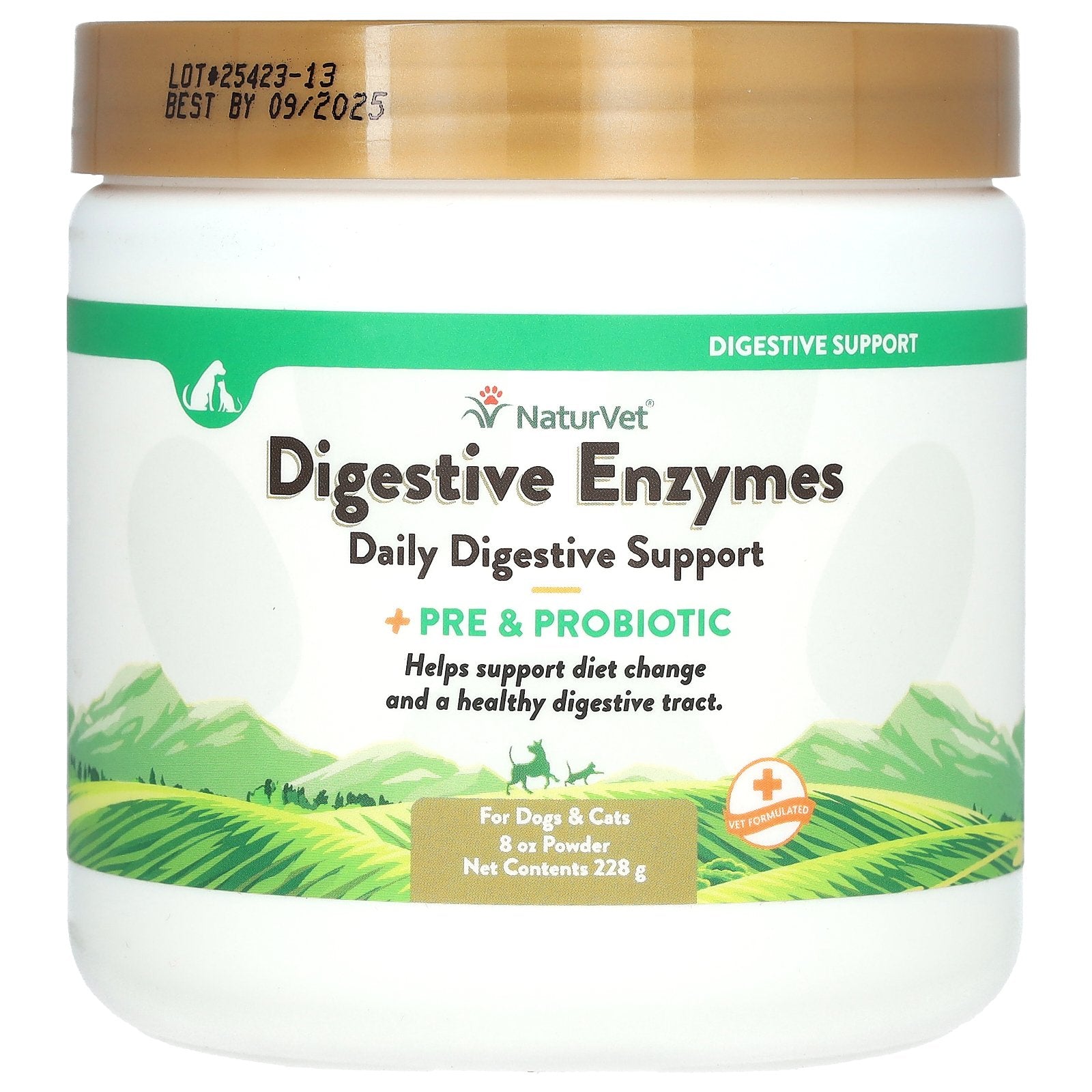 NaturVet, Digestive Enzymes + Pre & Probiotic, For Dogs & Cats, 8 oz (228 g)