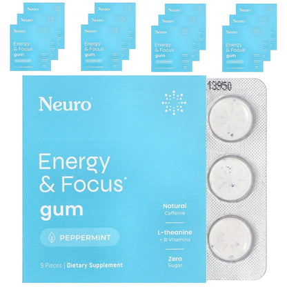 NeuroGum, Energy & Focus Gum, Peppermint, 12 Pack, 9 Pieces Each