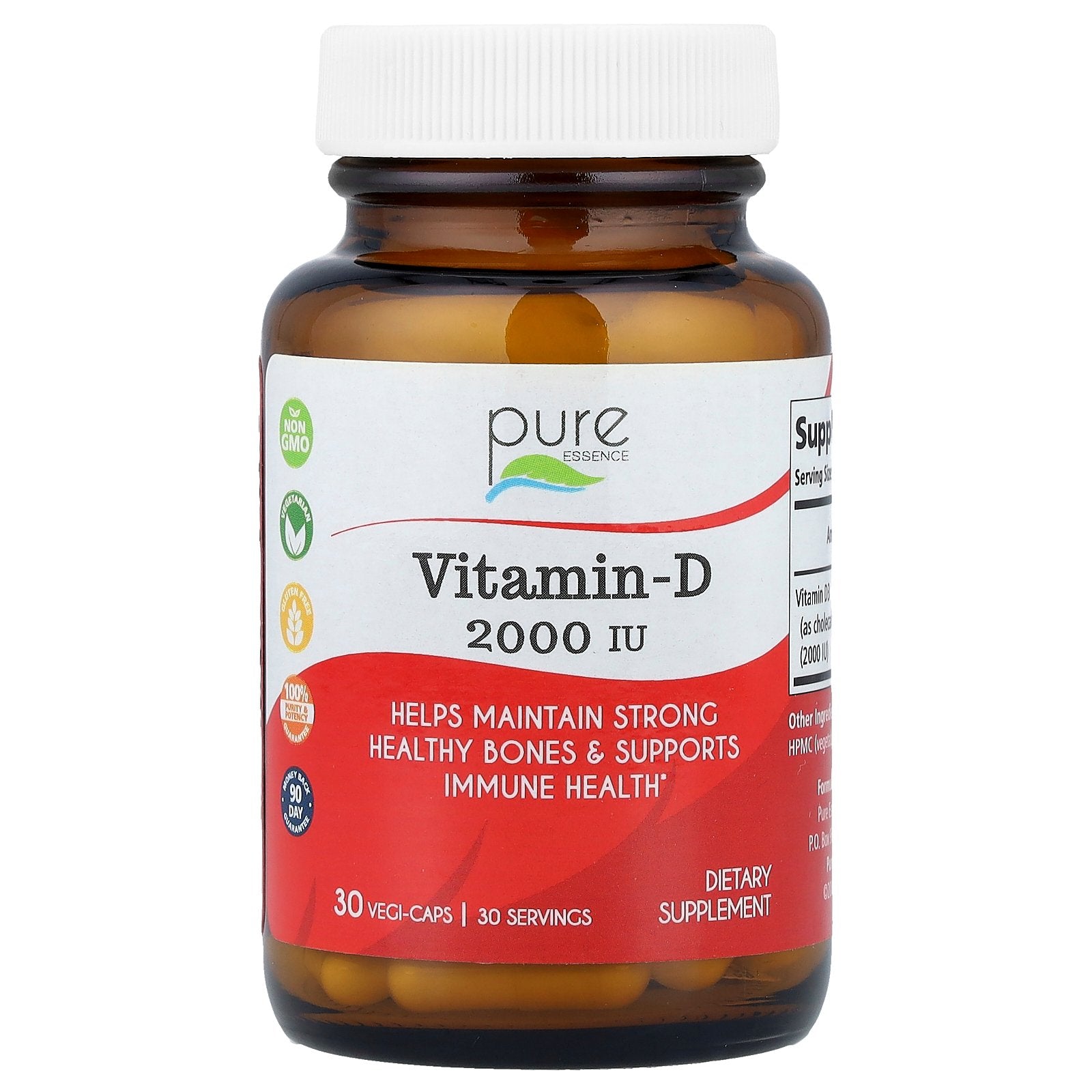 Pure Essence, Vitamin-D, 2,000 IU, 30 Vegi-Caps