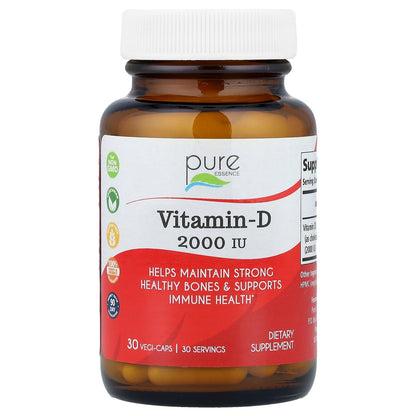 Pure Essence, Vitamin-D, 2,000 IU, 30 Vegi-Caps