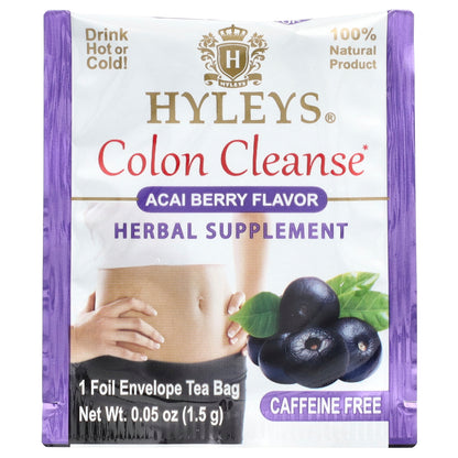 Hyleys Tea, Colon Cleanse, Caffeine Free, Acai Berry, 25 Foil Envelop Tea Bags, 0.05 oz (1.5 g) Each