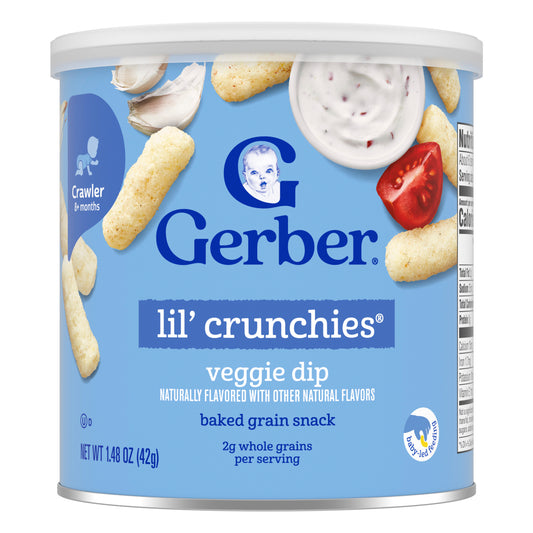 Gerber, Snacks for Baby, Lil' Crunchies®, Baked Grain Snack, 8+ Months, Veggie Dip, 1.48 oz (42 g)